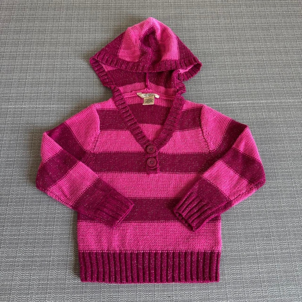 Arizona pink sparkly striped sweater with hood